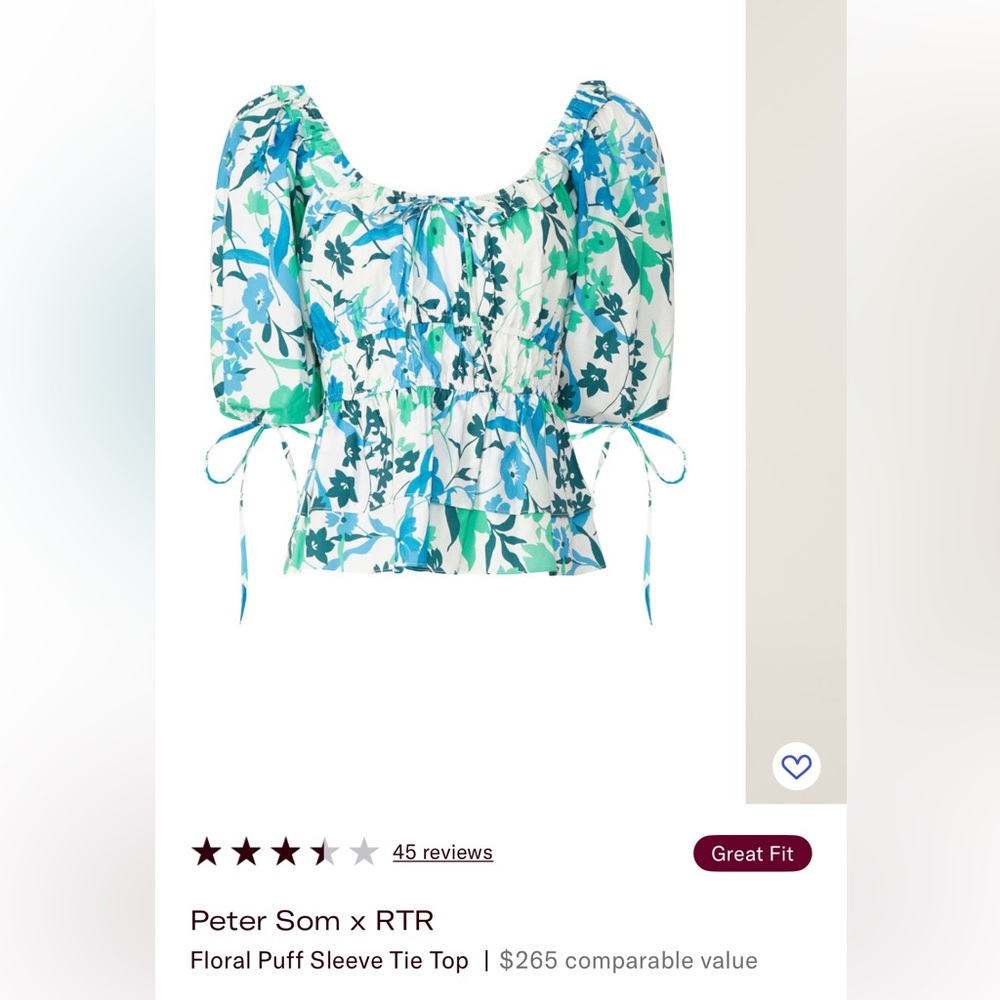 Peter Som Blue and Green Floral Puff Sleeve Blouse